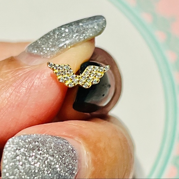 Spread Angel Wings Clear Crystal 18k Gold Plated Stud Pierced Earrings 1pc - Picture 3 of 8